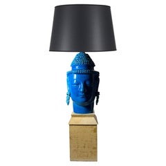 Vintage Italian Zaccagnini Monumental Buddha Head Ceramic Lamp Base