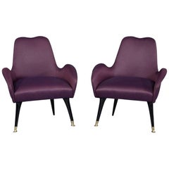 Vintage Italian Zanuso Style Purple Parlor Chairs