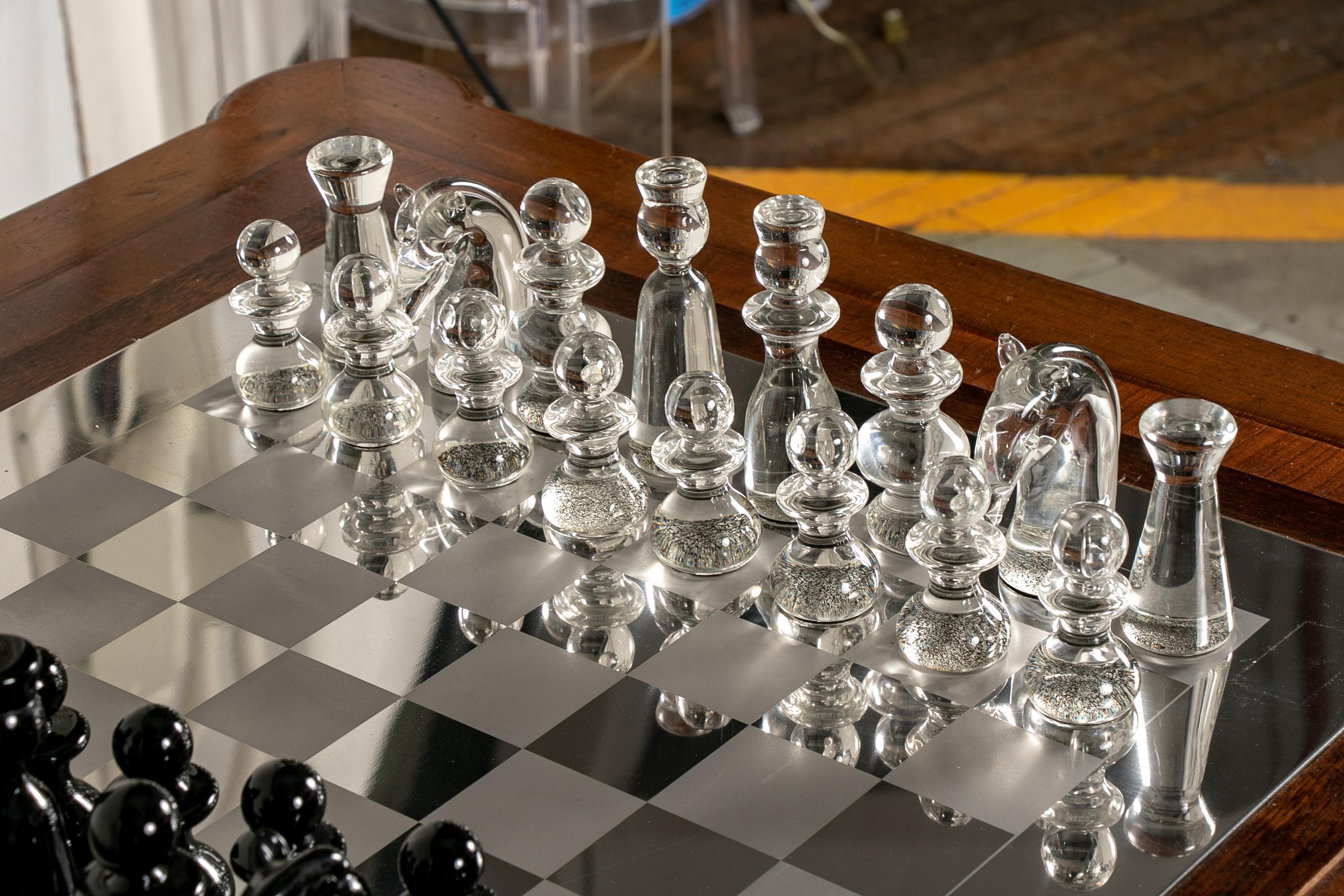 20th Century Vintage Italianate Games Table with Designer Chess Board and Cenedese Murano Gla
