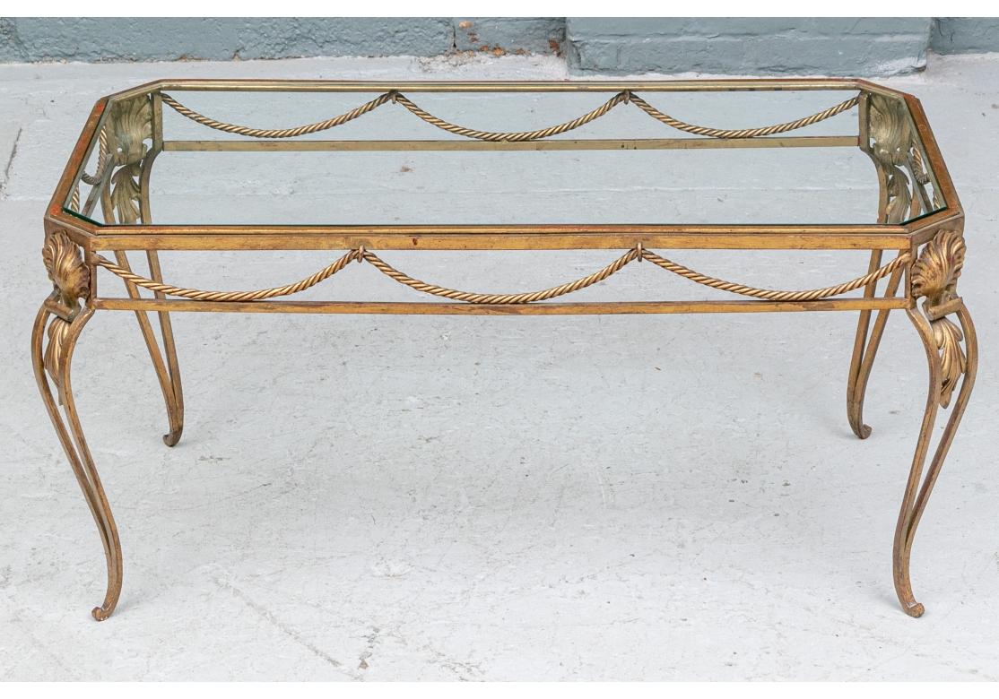 Hollywood Regency Vintage Italianate Gilt Iron & Glass Cocktail Table For Sale
