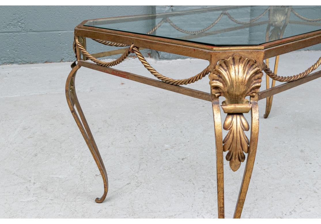 Vintage Italianate Gilt Iron & Glass Cocktail Table For Sale 1