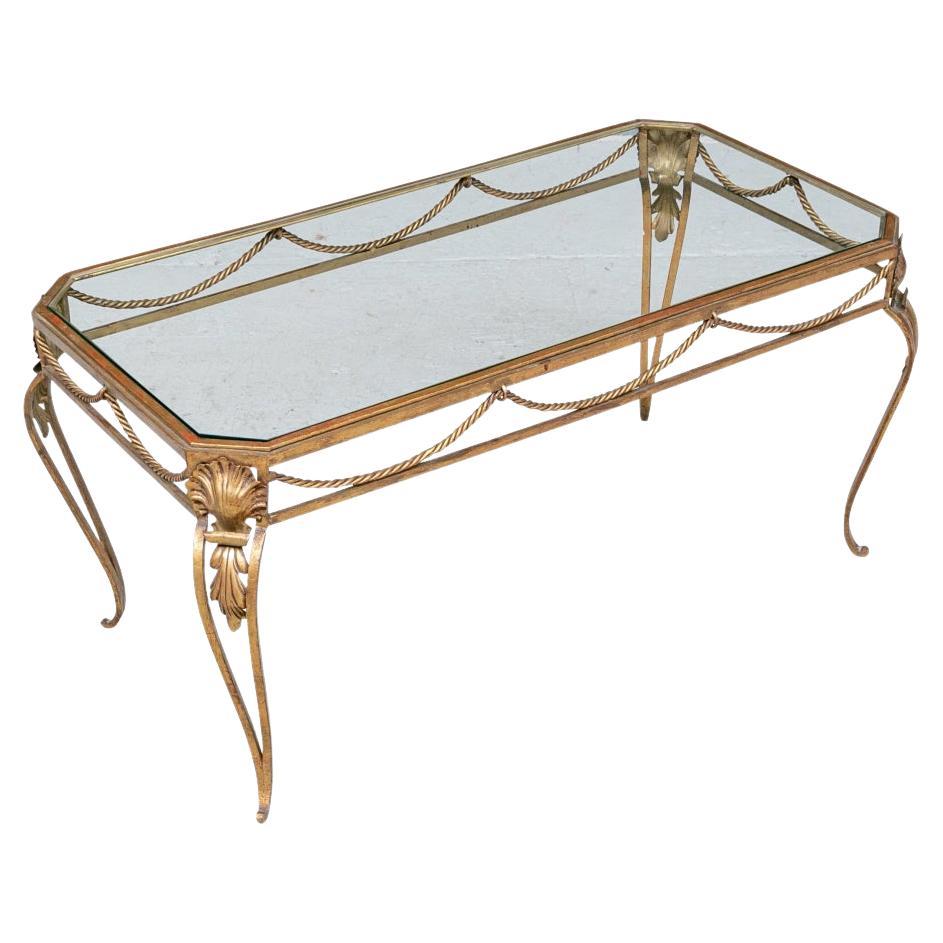 Vintage Italianate Gilt Iron & Glass Cocktail Table For Sale