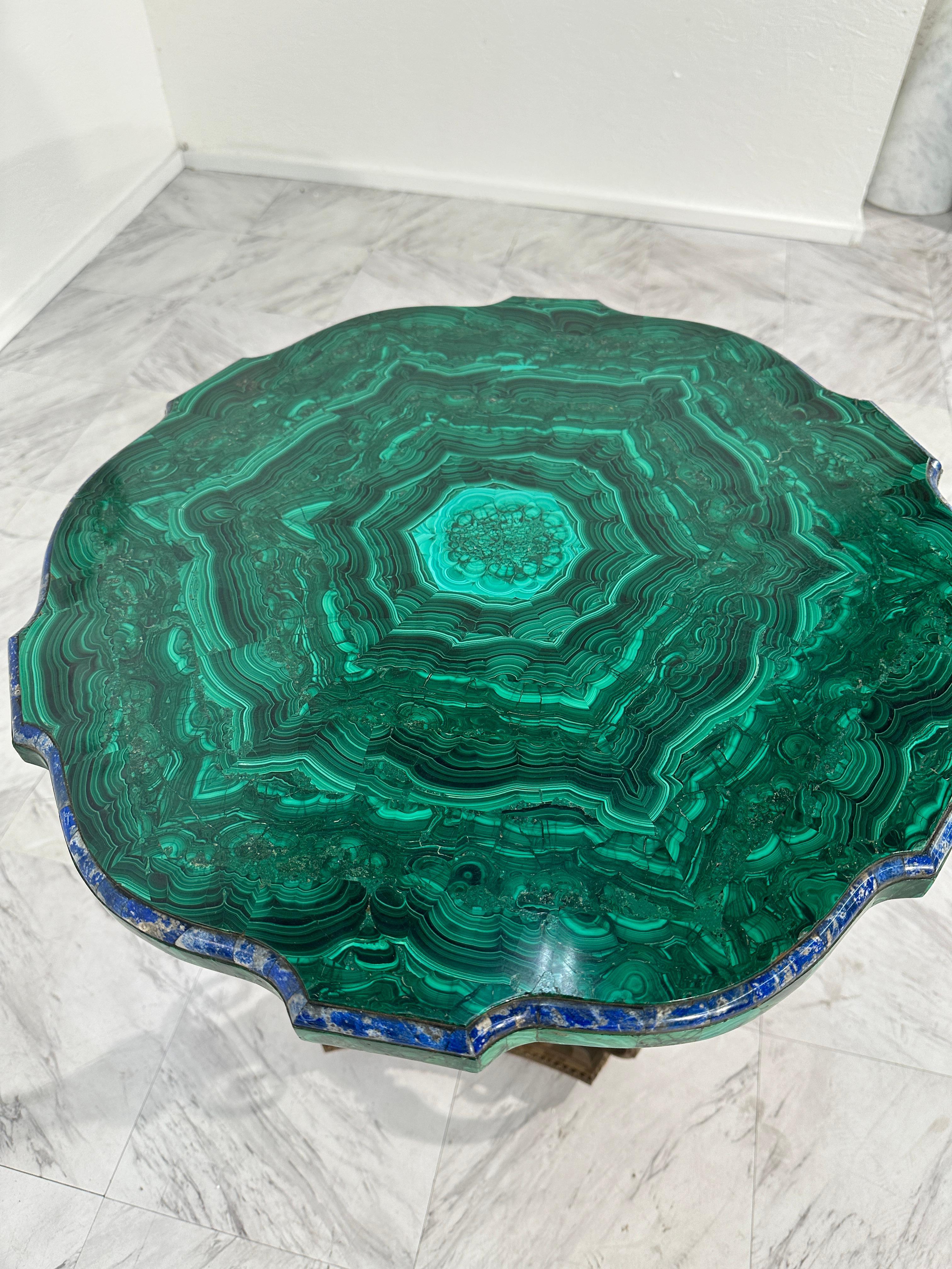 Vintage ItalianBrass and Malachite Stone Side Table 1940s For Sale 1