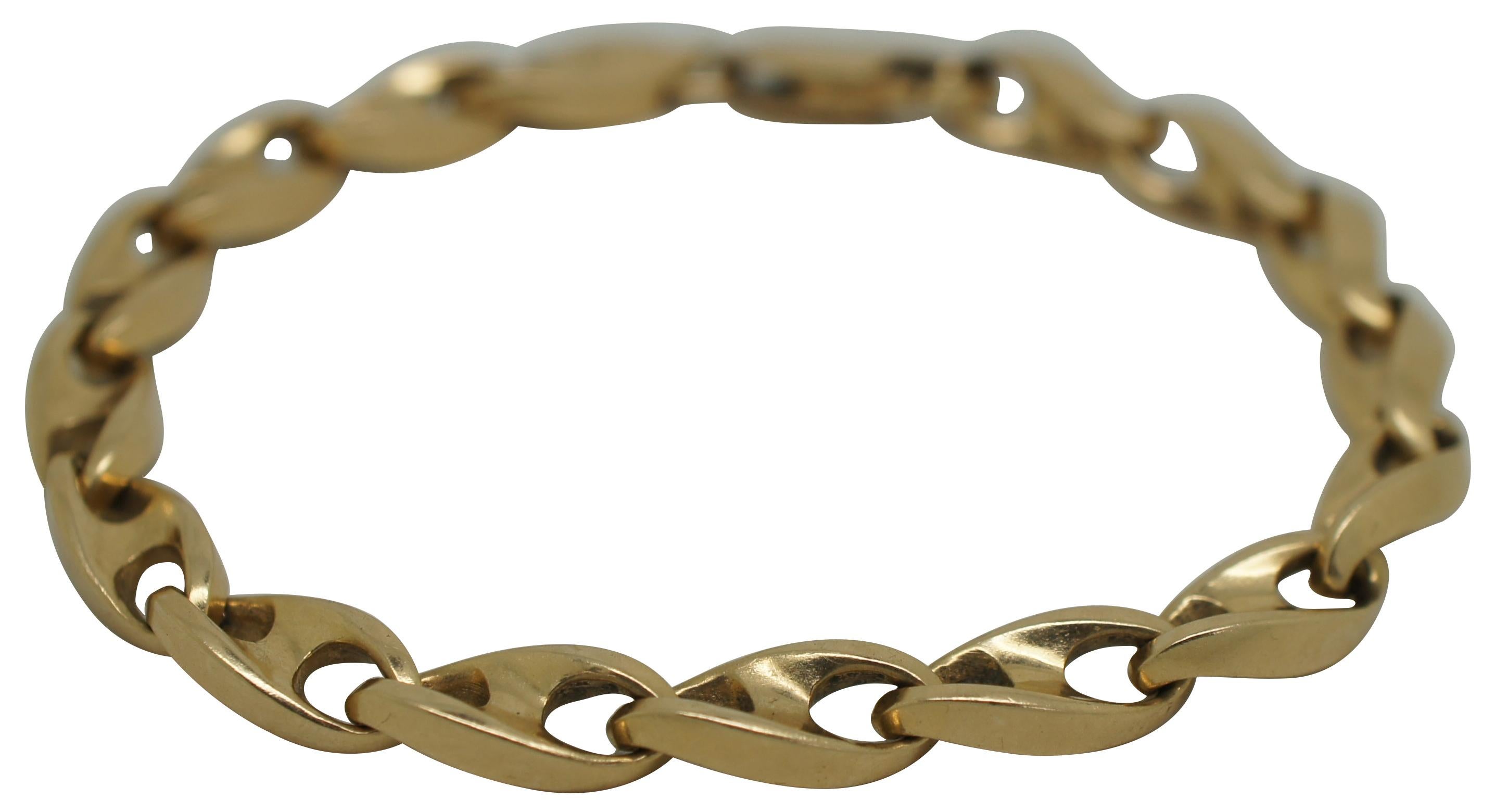 Modern Vintage Italy 14K Yellow Gold Barleycorn Chain Bracelet 21g For Sale