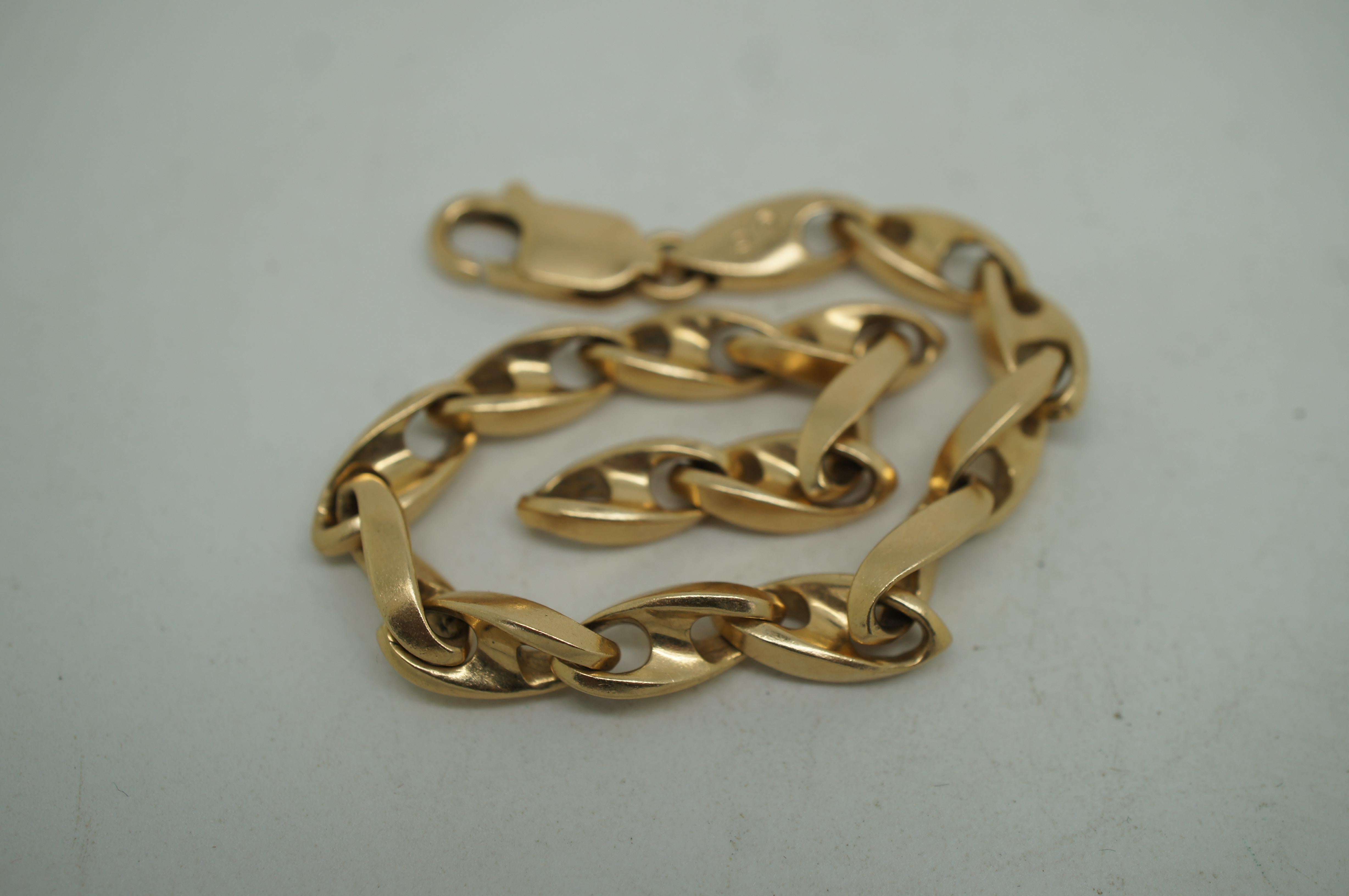 Vintage Italy 14K Yellow Gold Barleycorn Chain Bracelet 21g For Sale 4