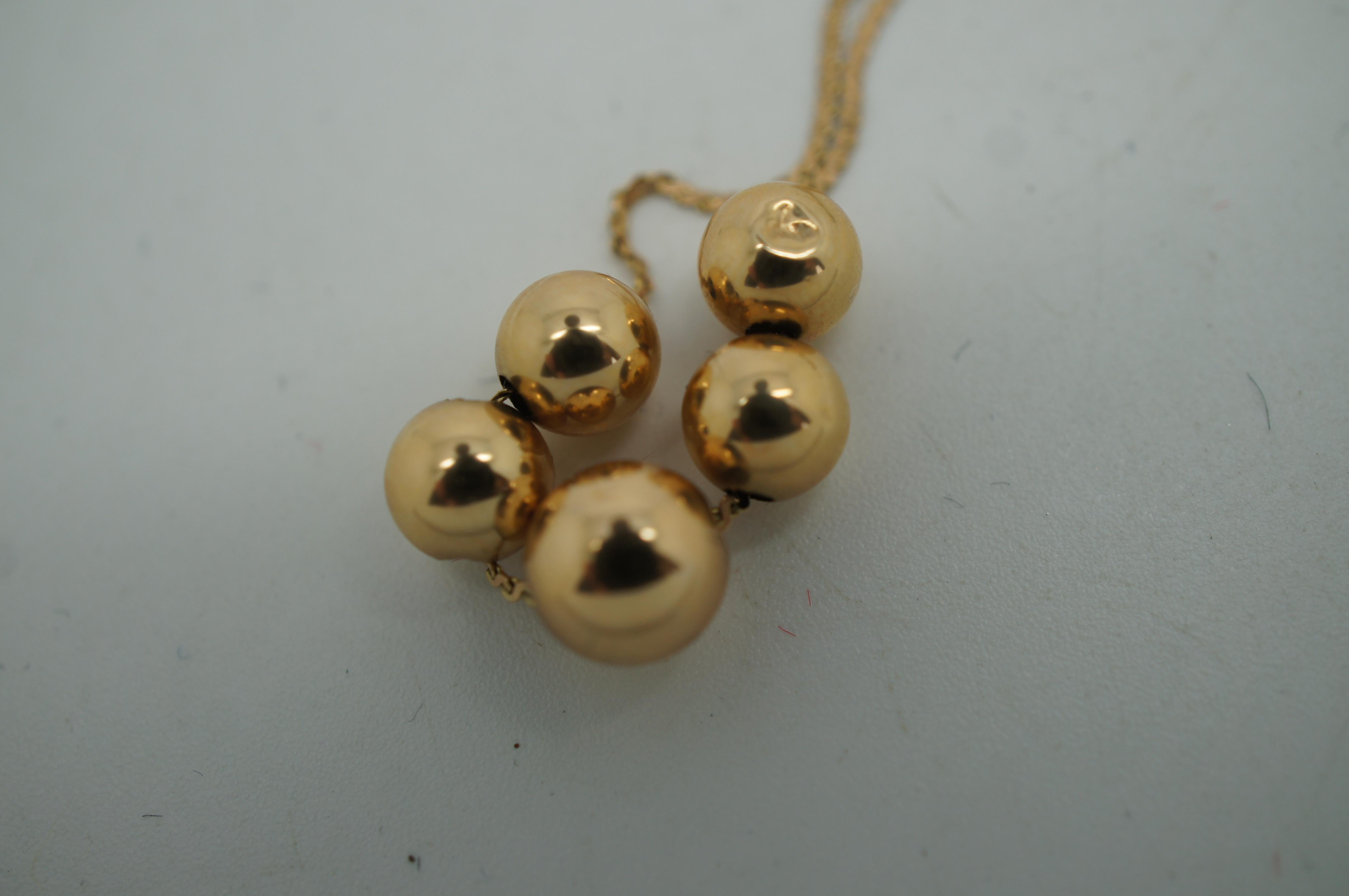 Vintage Italy 14k Yellow Gold Graduated Bead Ball Necklace & Earrings 2g 4