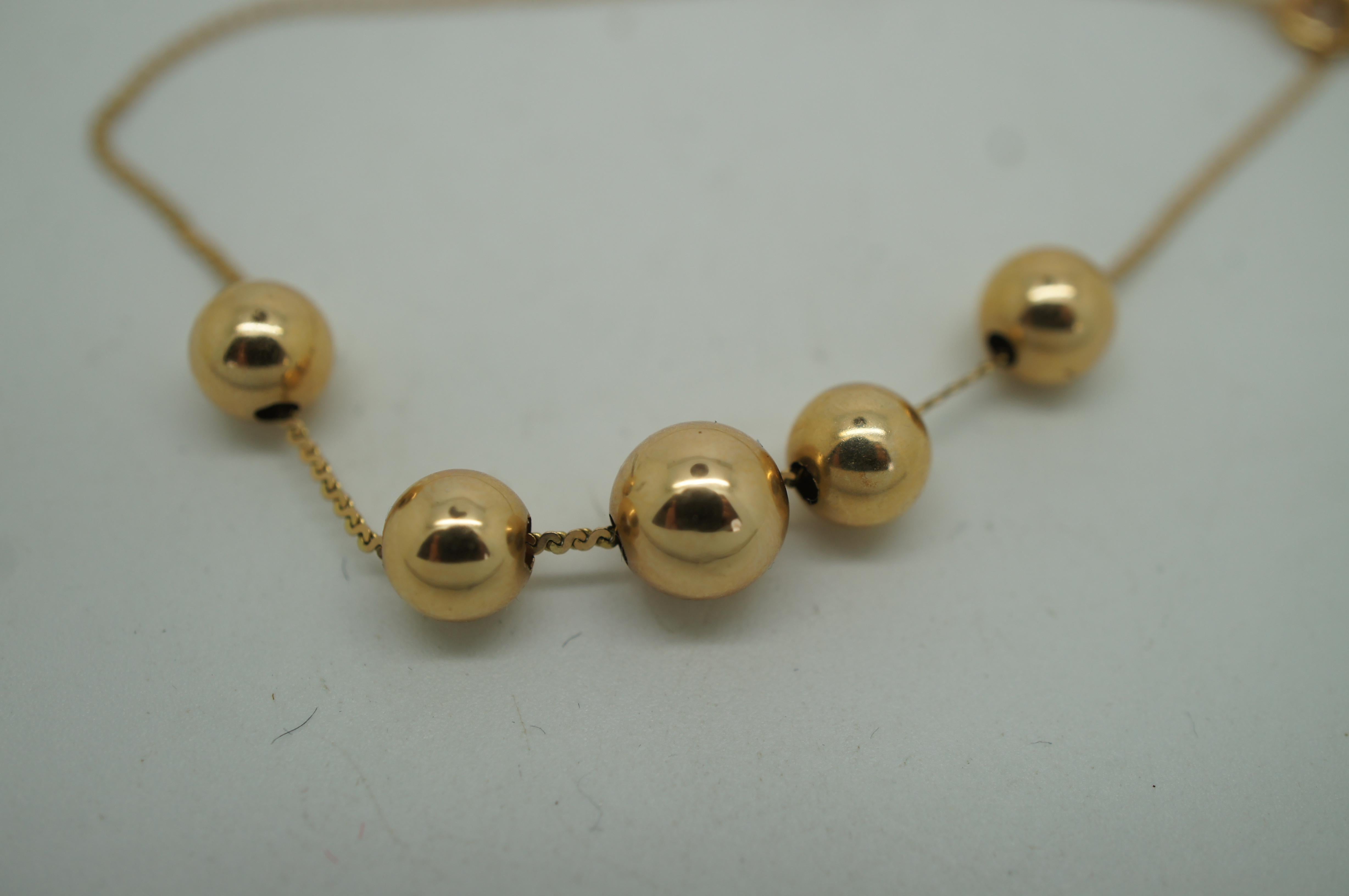 20th Century Vintage Italy 14k Yellow Gold Graduated Bead Ball Necklace & Earrings 2g