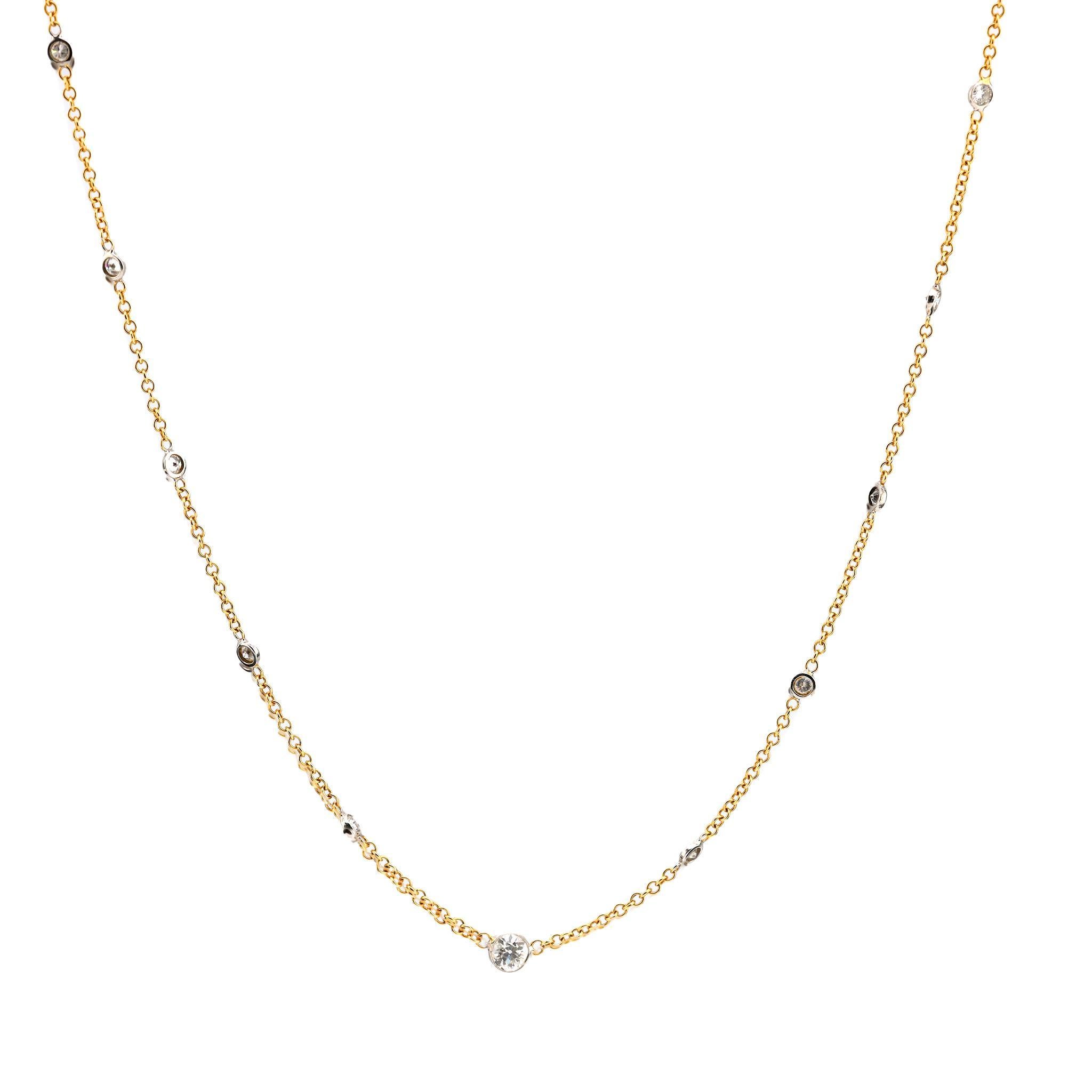 Modern Vintage Italy 1.70 carat total weight diamond 18k gold by the yard necklace