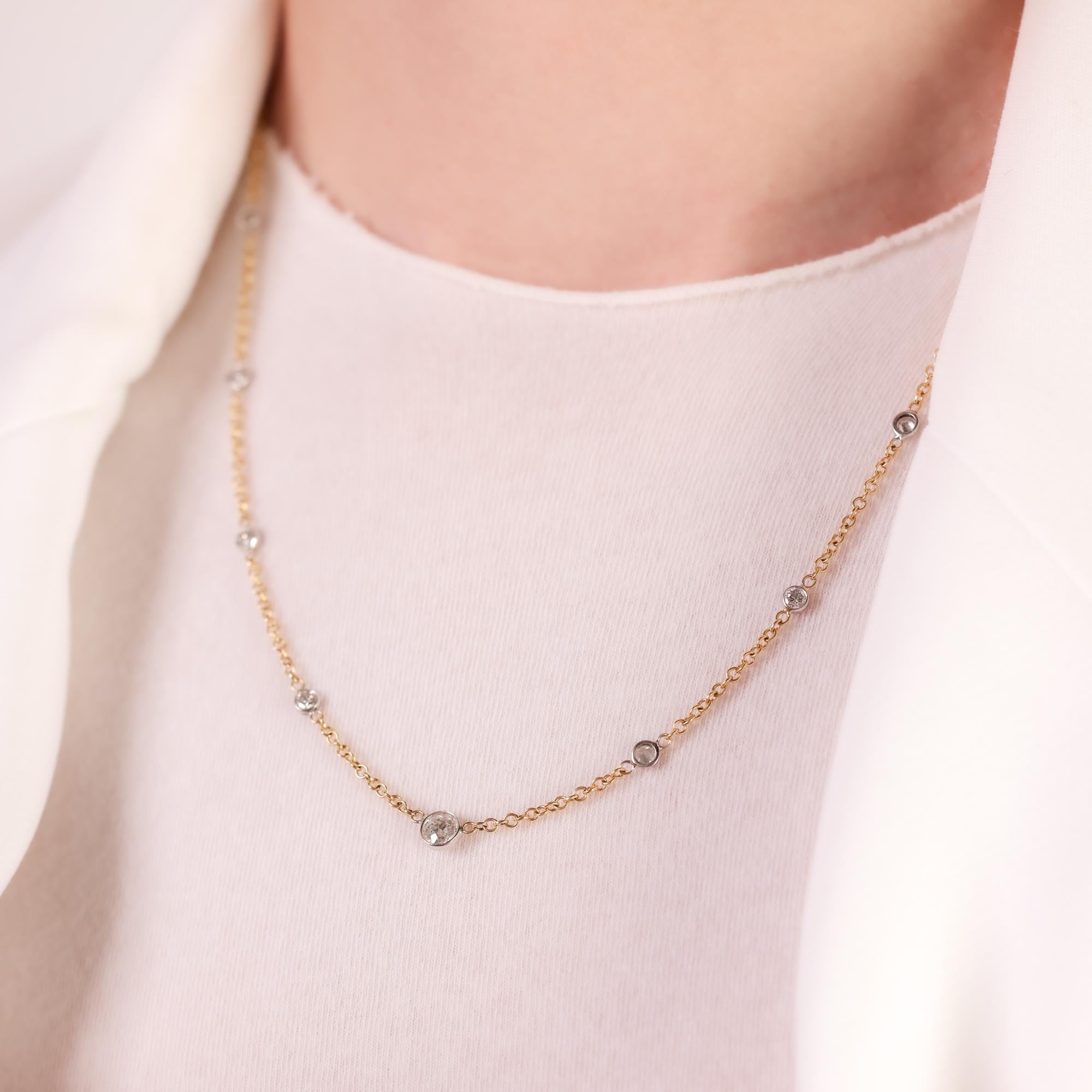 Old European Cut Vintage Italy 1.70 carat total weight diamond 18k gold by the yard necklace