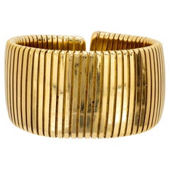 Vintage Italy 18k yellow gold Tubogas style cuff bangle