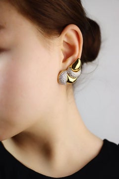 Vintage Italy 18K Yellow & White Gold Diamond Earrings