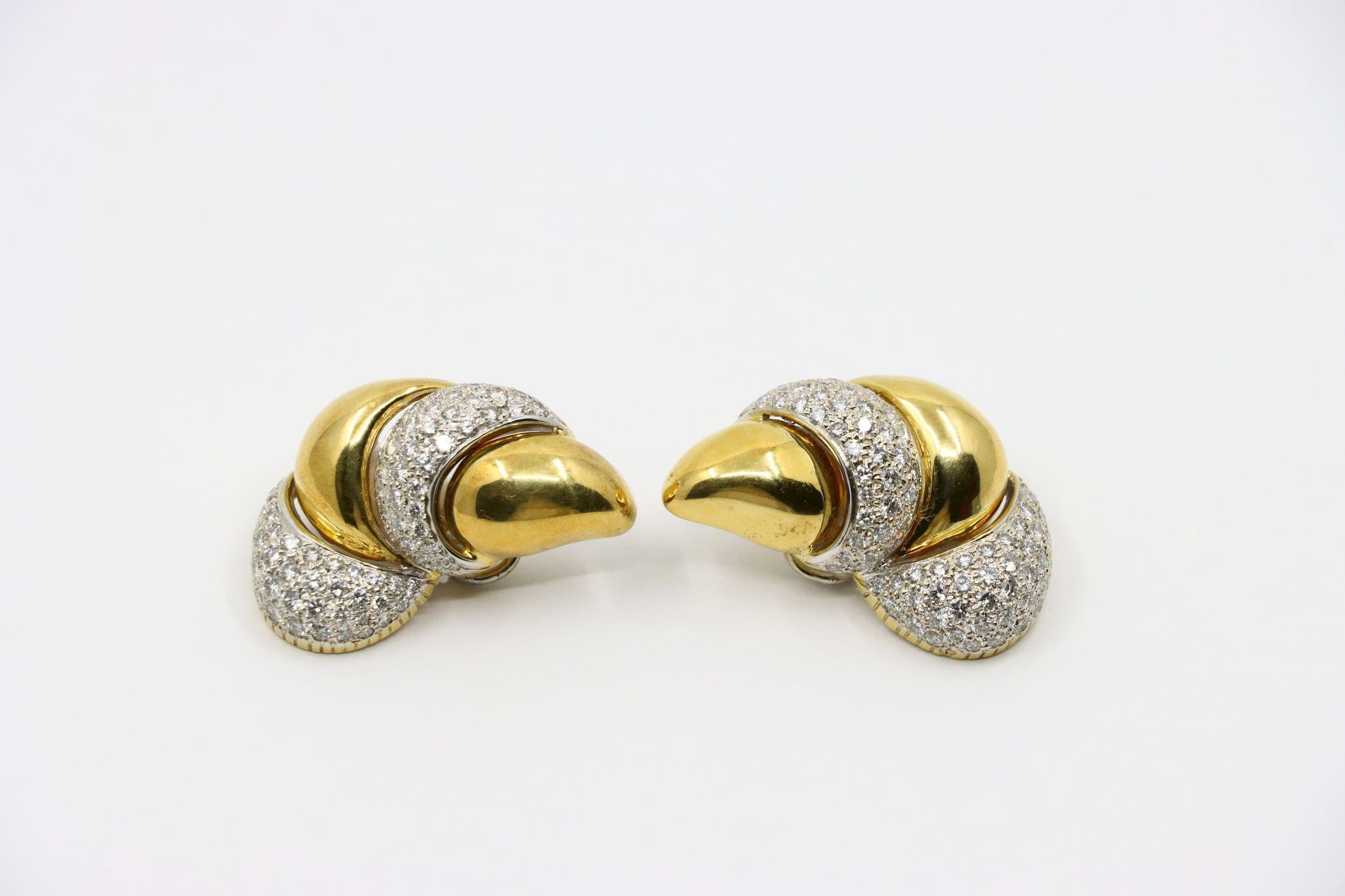 Women's Vintage Italy 18K Yellow & White Gold Diamond Earrings For Sale