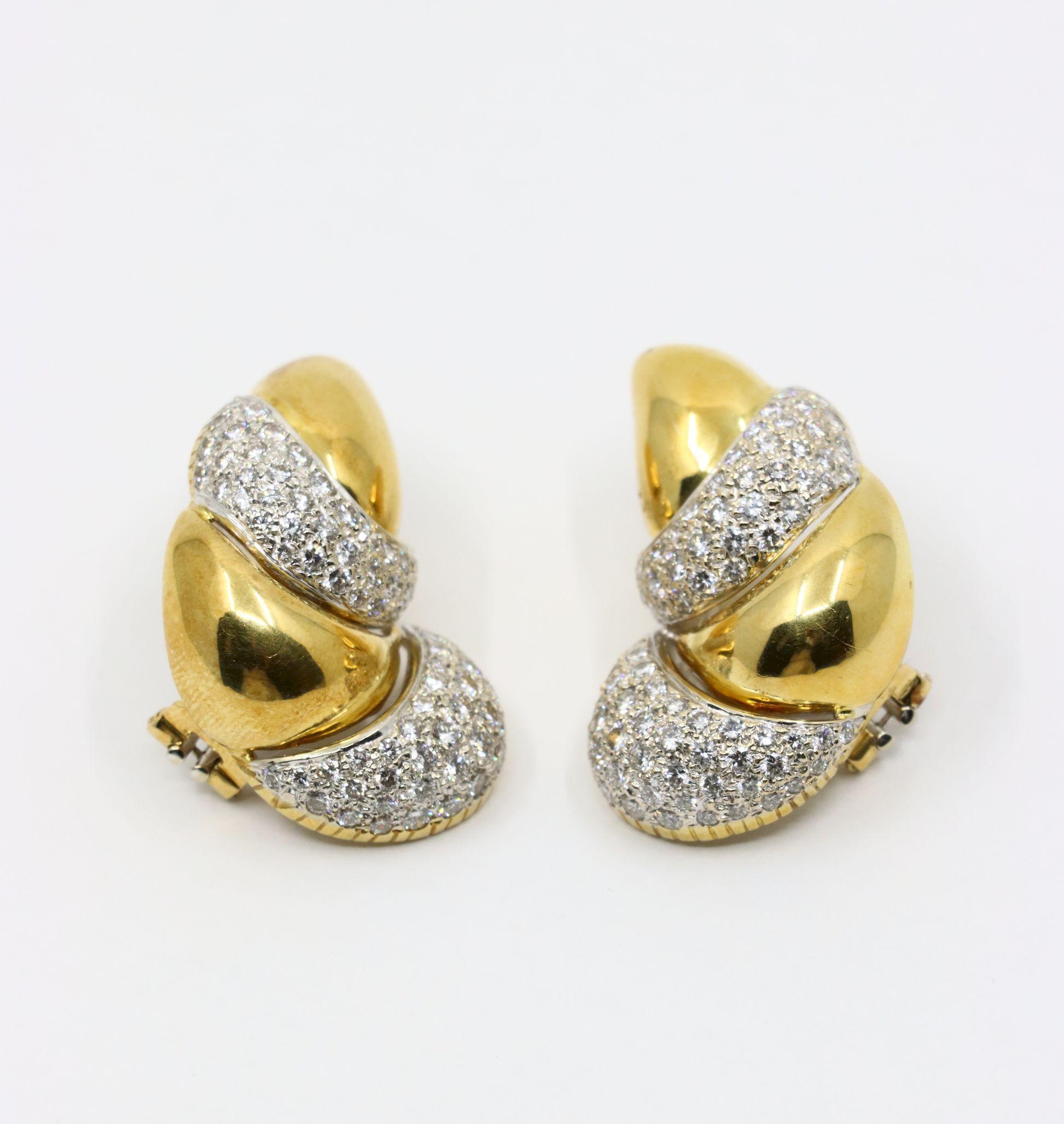 Vintage Italy 18K Yellow & White Gold Diamond Earrings For Sale 1