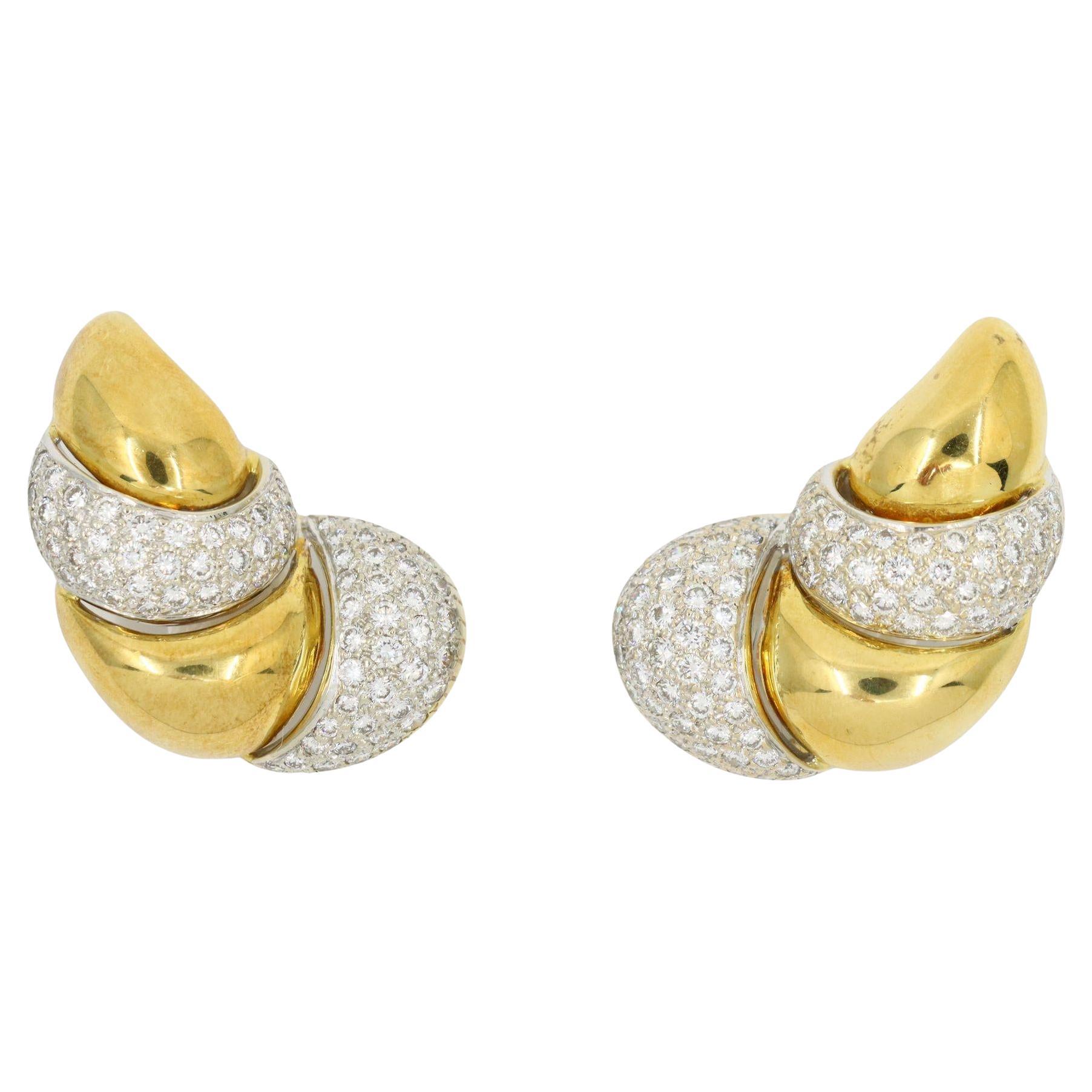 Pendientes de Diamantes Vintage Italia 18K Oro Amarillo y Blanco