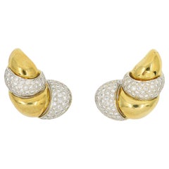 Vintage Italy 18K Yellow & White Gold Diamond Earrings