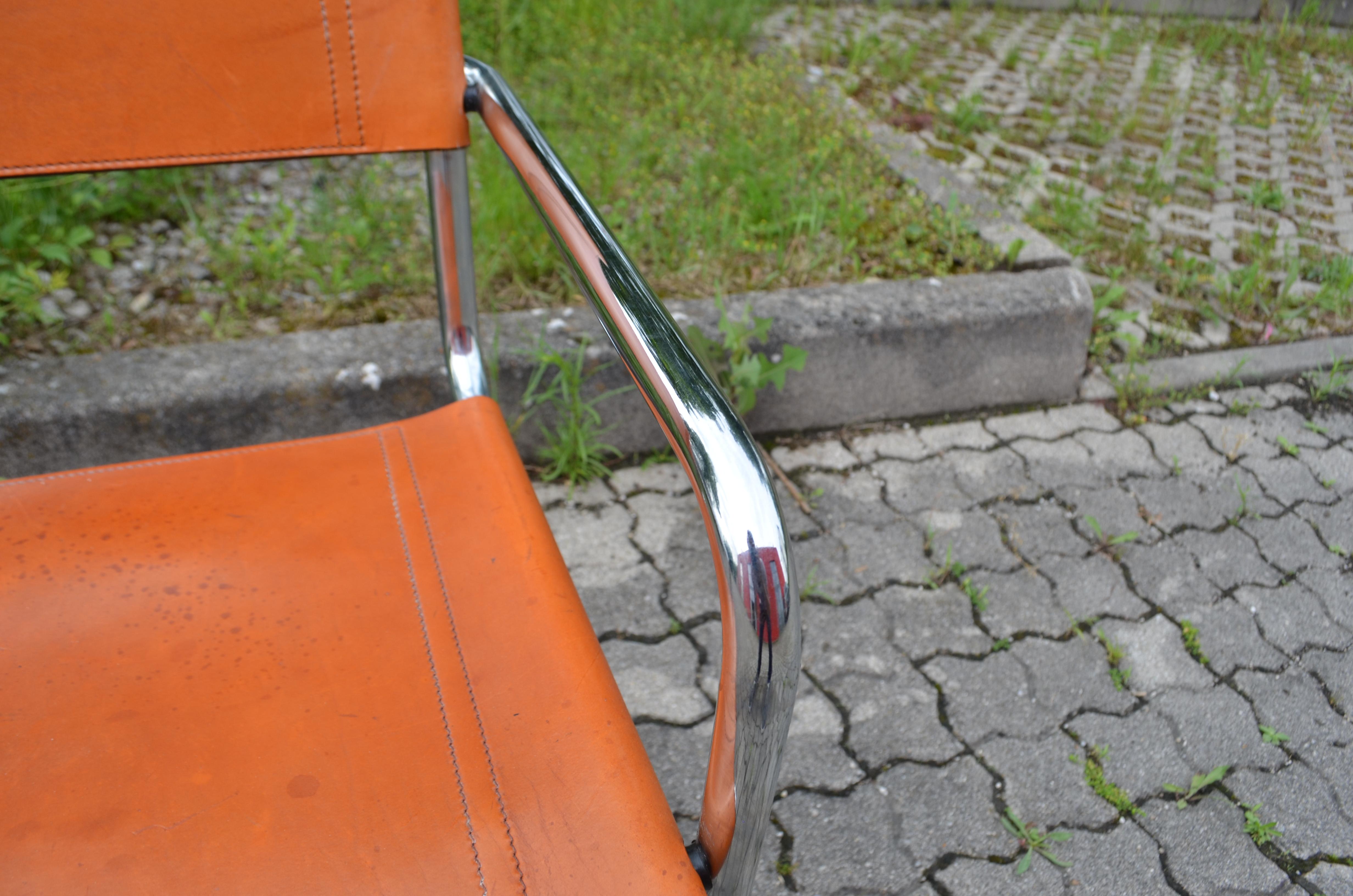 Vintage Italy Cognac Chrom Leather Chair Poltrona a sbalzo in vendita 2