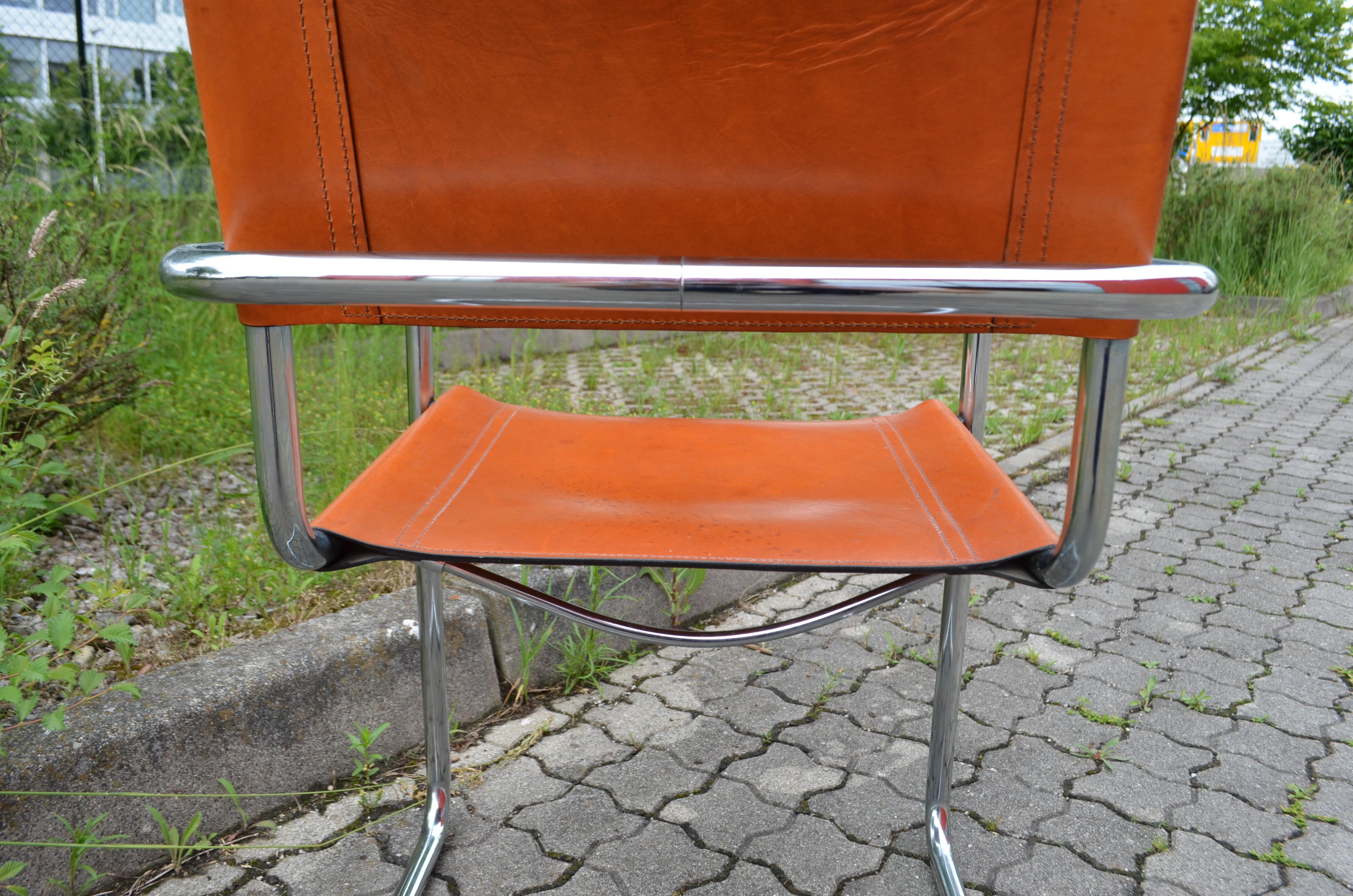 Vintage Italy Cognac Chrom Leather Chair Poltrona a sbalzo in vendita 3