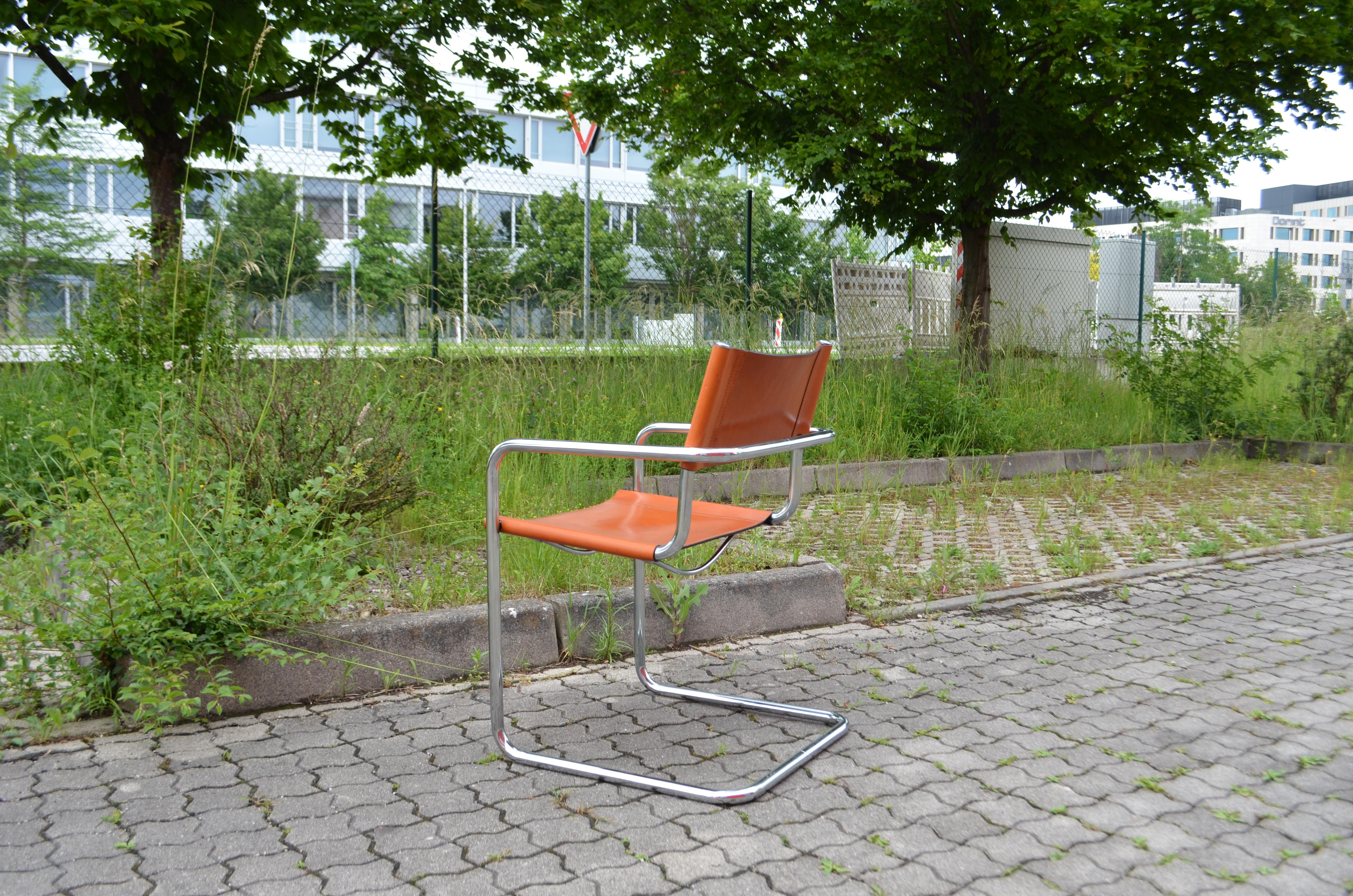Vintage Italy Cognac Chrom Leather Chair Poltrona a sbalzo in vendita 5