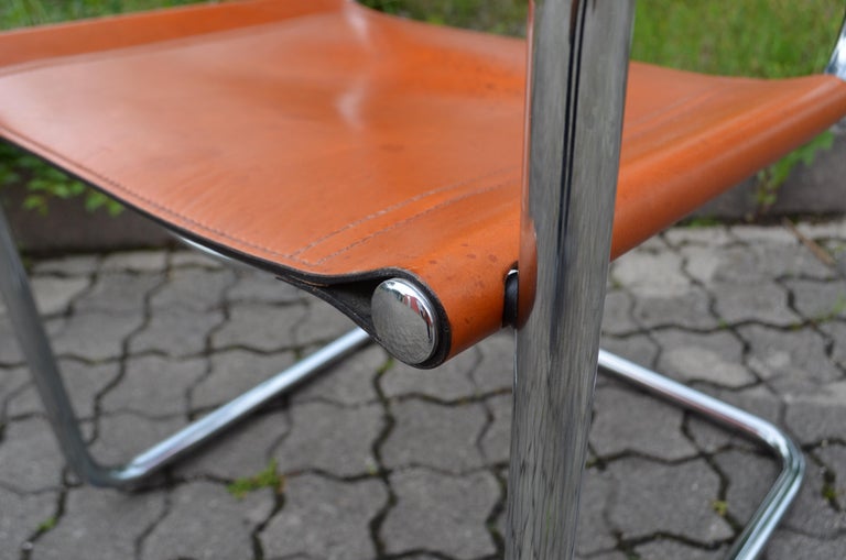 Vintage Italy Cognac Chrom Leather Chair Armchair Cantilever For