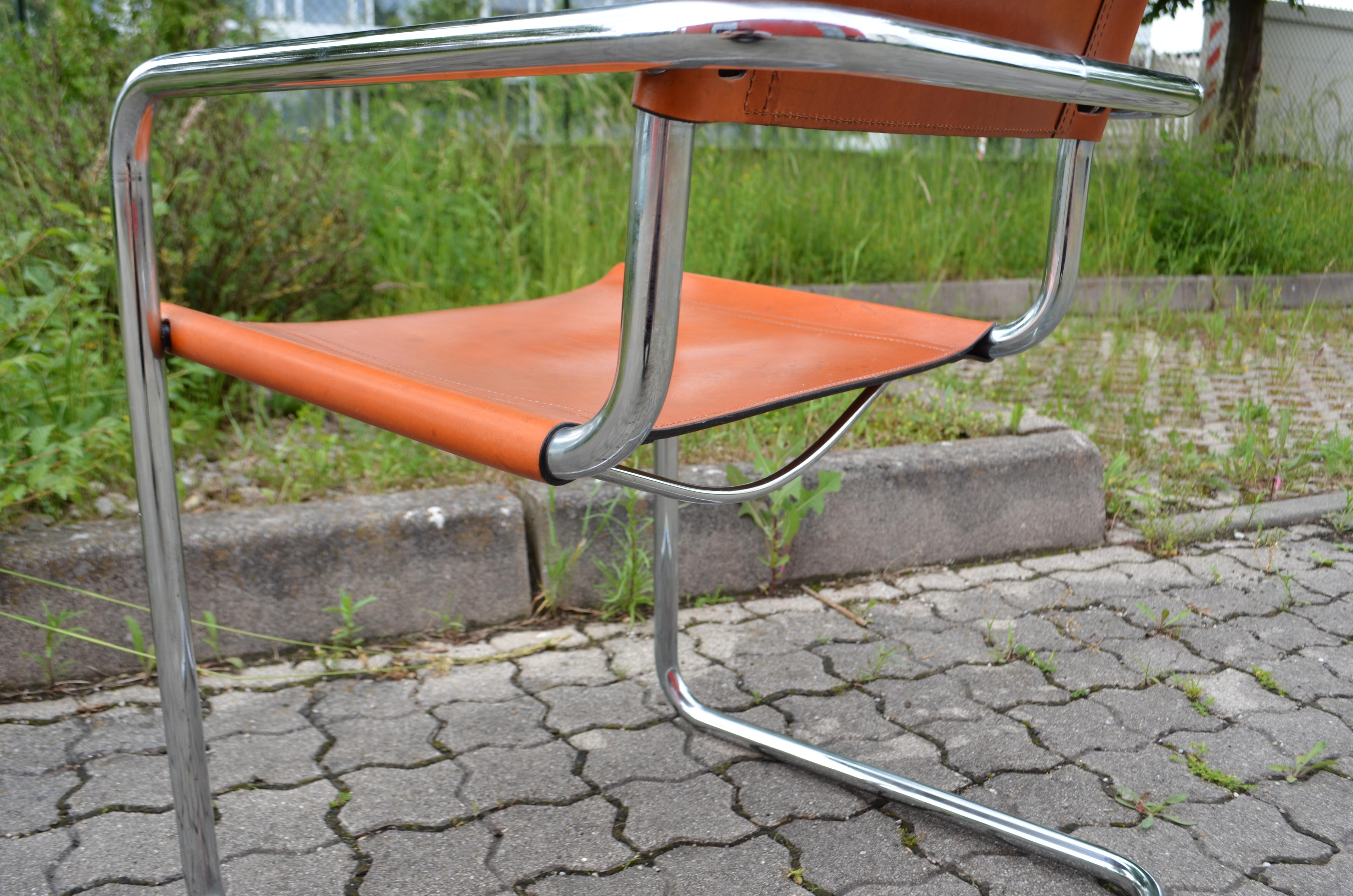 Vintage Italy Cognac Chrom Leather Chair Poltrona a sbalzo in vendita 7