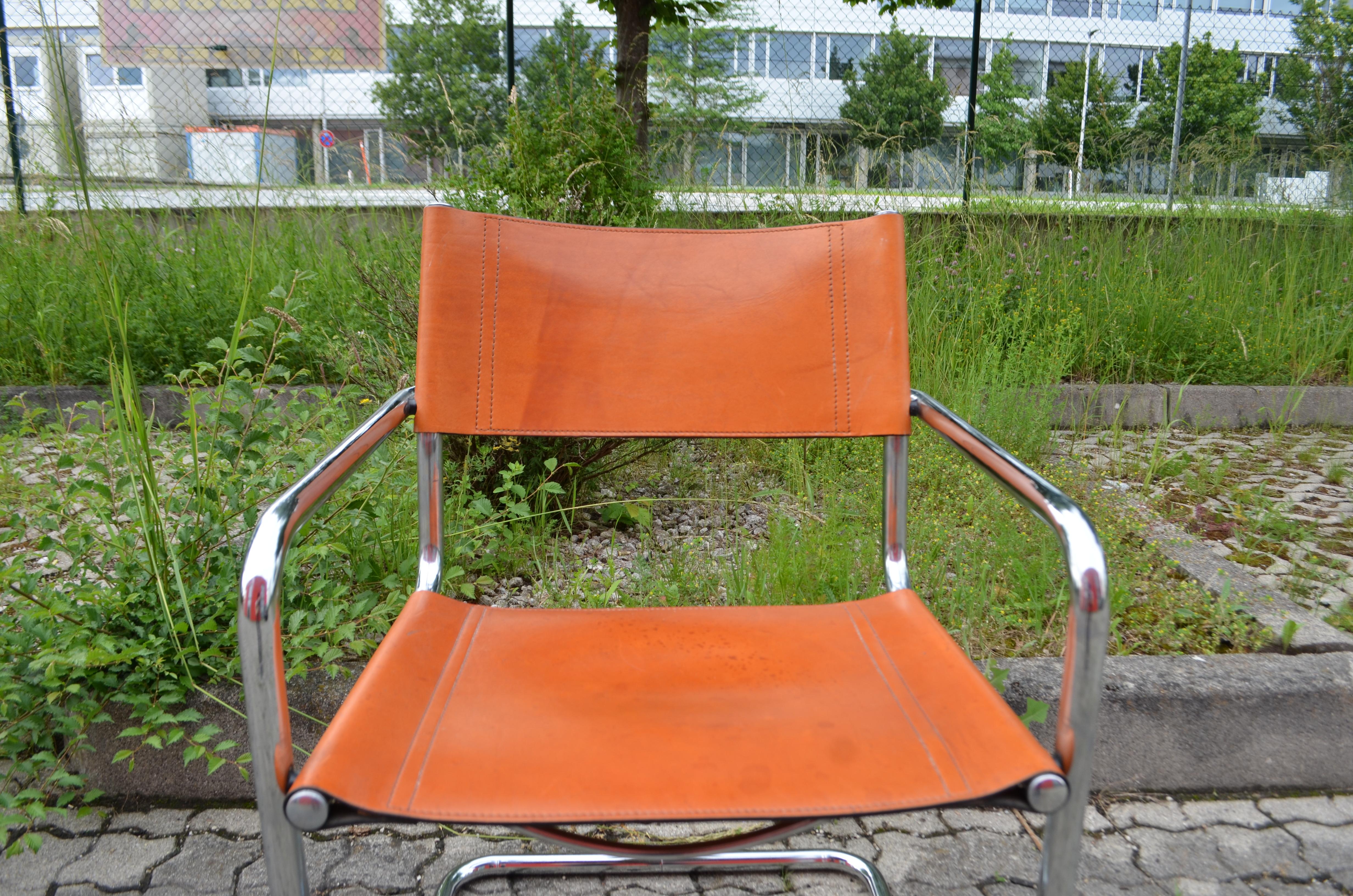 Vintage Italy Cognac Chrom Leather Chair Poltrona a sbalzo in vendita 8