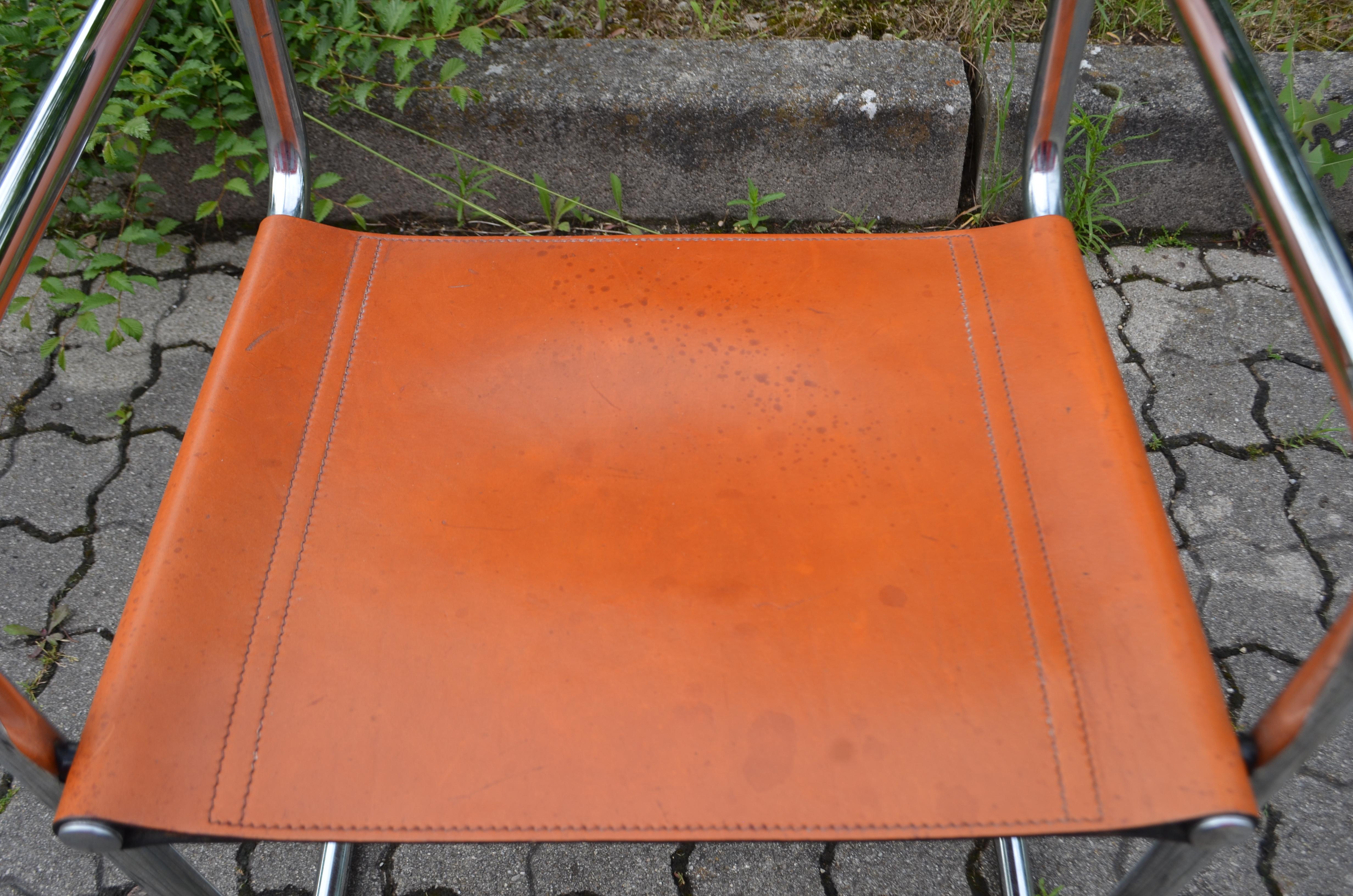 XX secolo Vintage Italy Cognac Chrom Leather Chair Poltrona a sbalzo in vendita