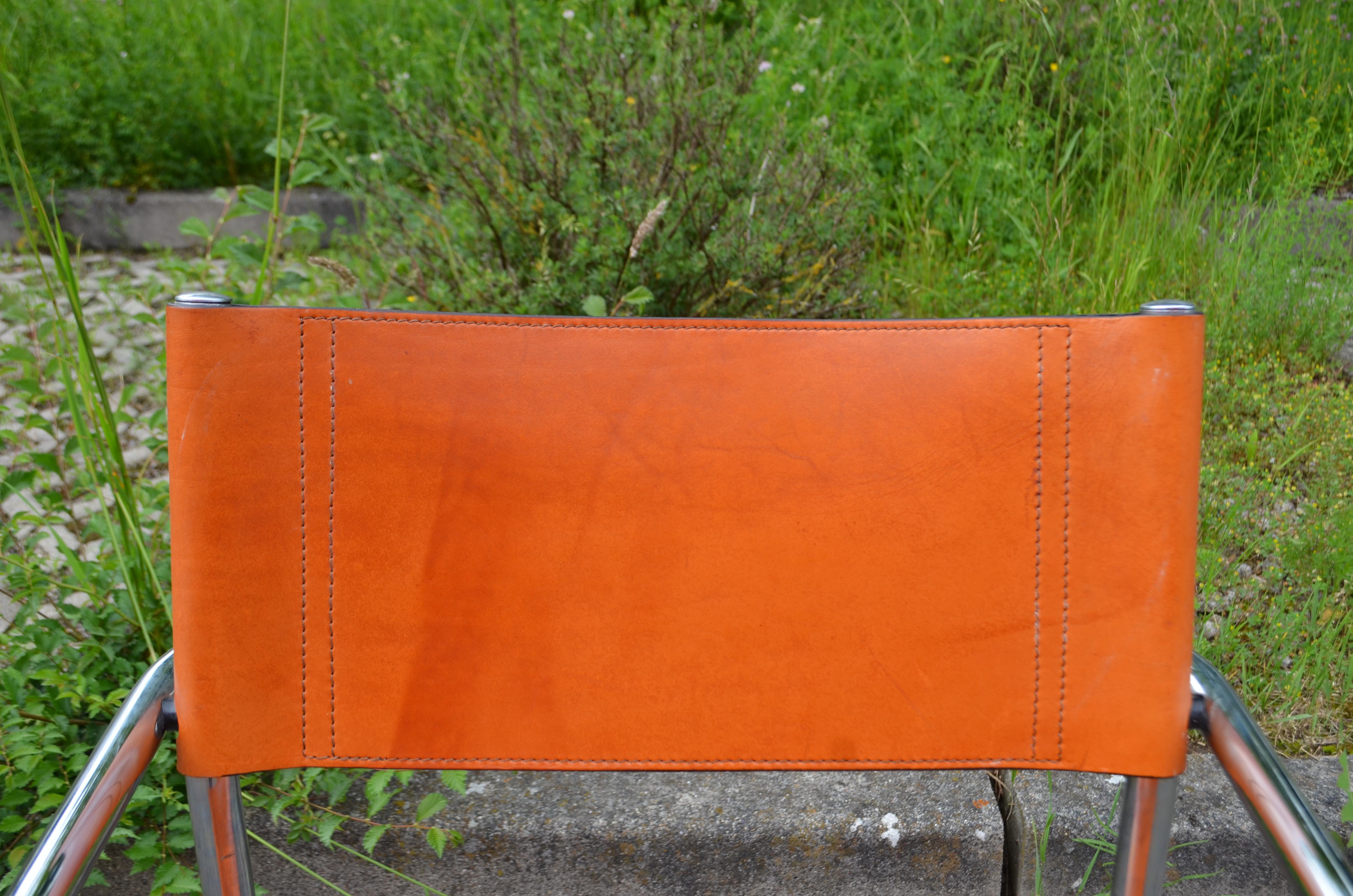Acciaio Vintage Italy Cognac Chrom Leather Chair Poltrona a sbalzo in vendita