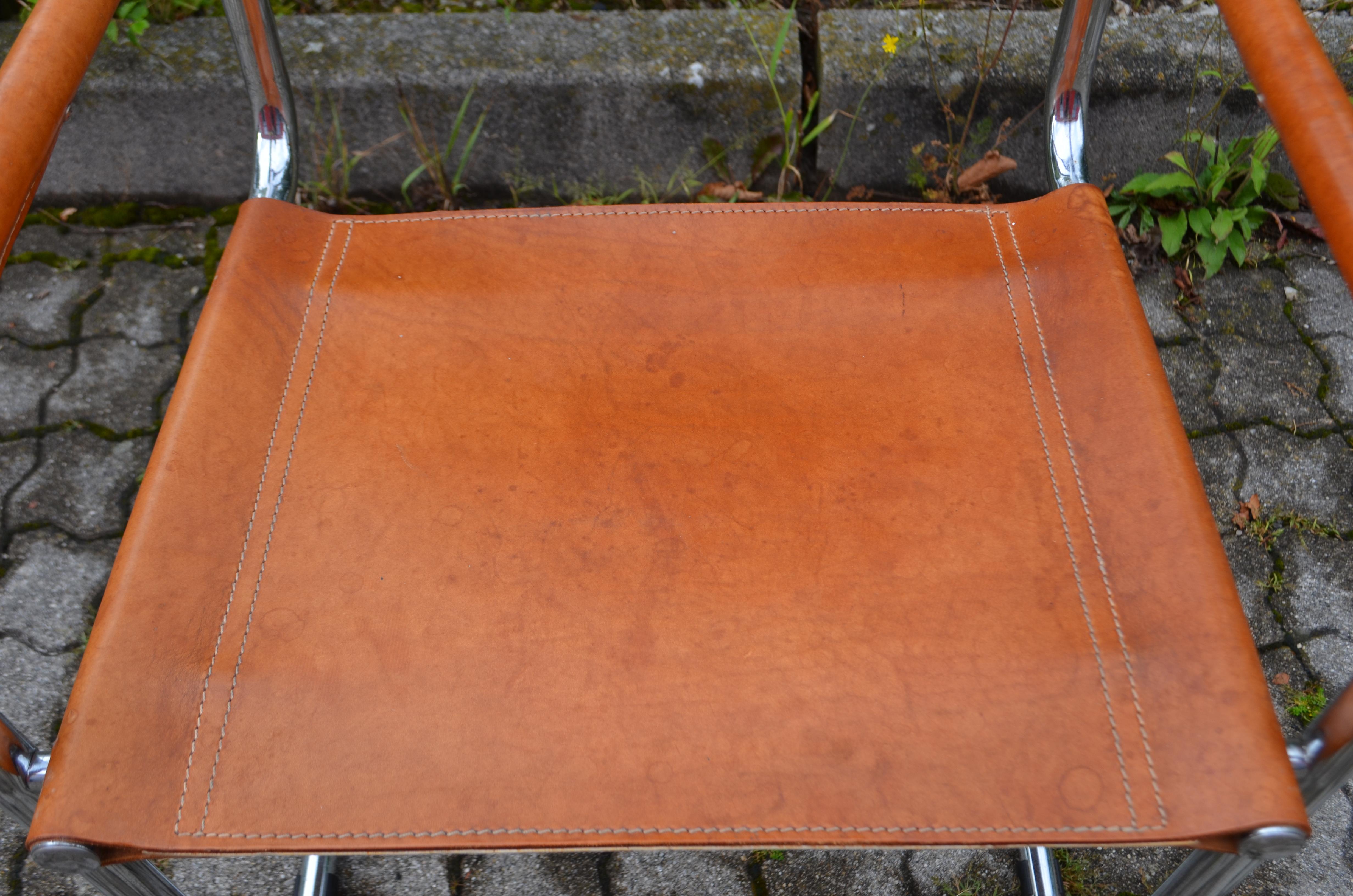 Vintage Italy Cognac Vegetal Leather Dining Chair Armchair Cantilever In Good Condition For Sale In Munich, Bavaria