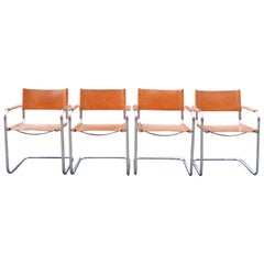 Vintage Italia Coñac Cuero Vegetal Sillas de Comedor Sillones Cantilever Juego de 4
