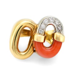 Italienischer Diamant-Korallen-Cocktailring aus 18 Karat Gold