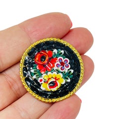 Broche fleur en micro mosaïque vintage ITALIE ton or