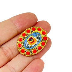 Vintage ITALY gold tone micro mosaic flower brooch