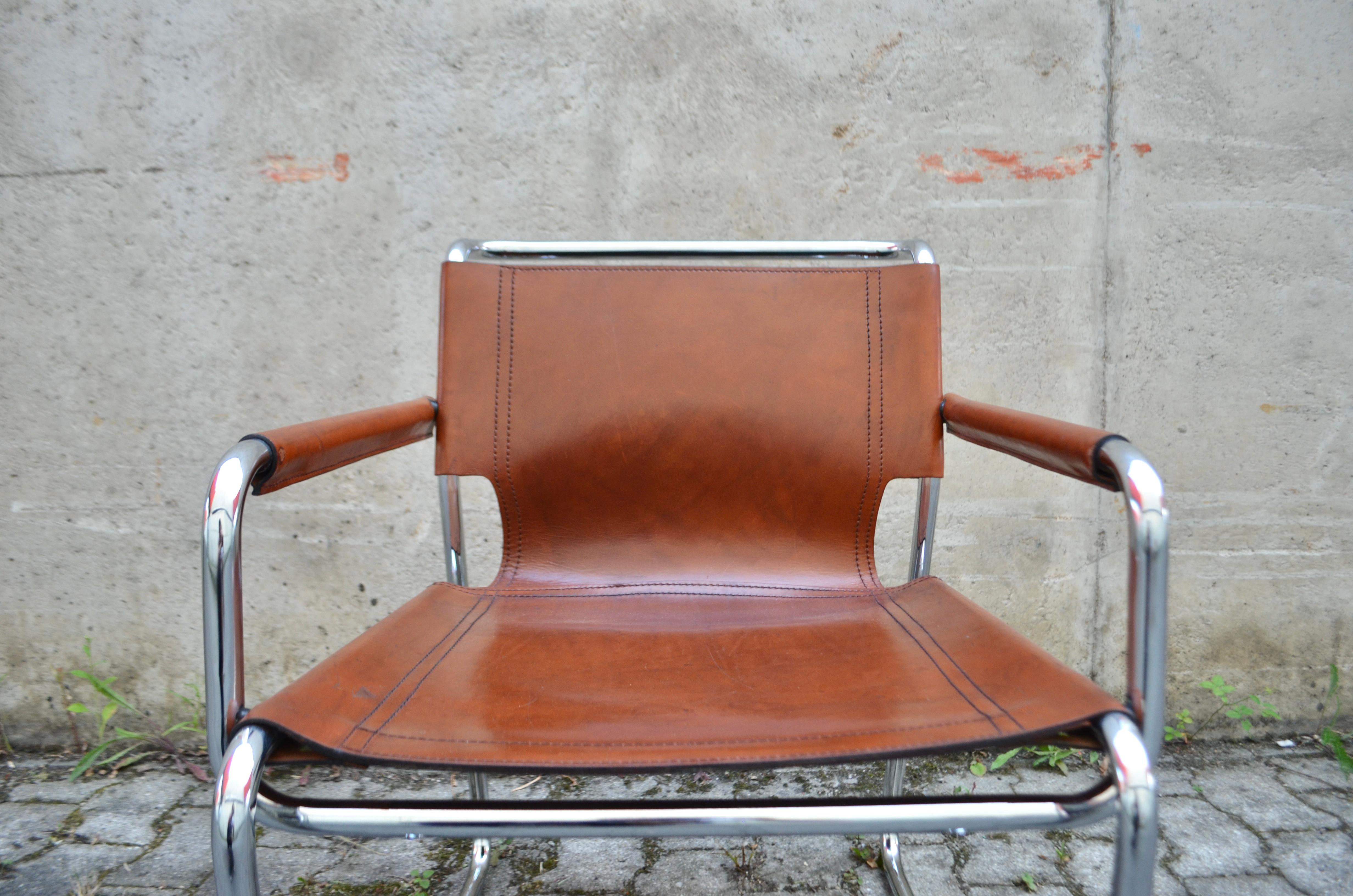 Vintage Italy Ox Red Cognac Saddle Leather Lounge Chair 1 of 2 For Sale 3