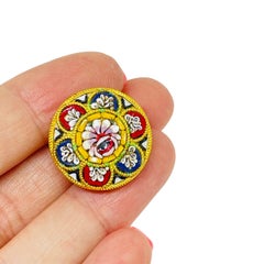 Vintage ITALY signed gold tone micro mosaic flower brooch