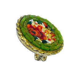 Vintage ITALY signed gold tone micro mosaic flower brooch
