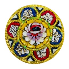 Vintage ITALY signed gold tone micro mosaic flower brooch