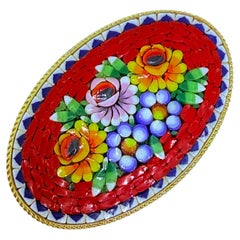 Vintage ITALY signed gold tone micro mosaic flower brooch