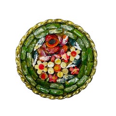 Vintage ITALY signed gold tone micro mosaic flower brooch