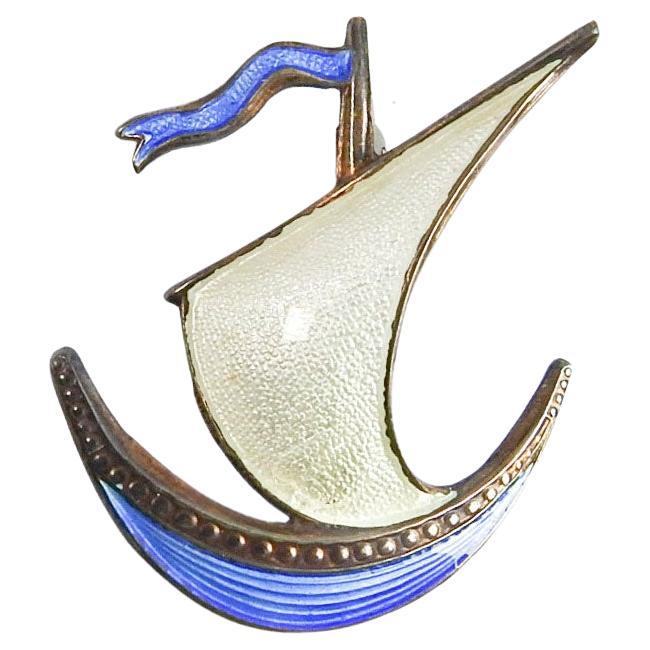 Vintage Ivan Holth, Norway Guilloche Enamel over Sterling Silver Pin in the Shap For Sale