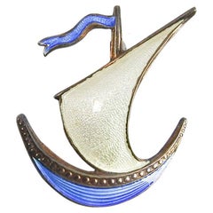 Vintage Ivan Holth, Norway Guilloche Enamel over Sterling Silver Pin in the Shap