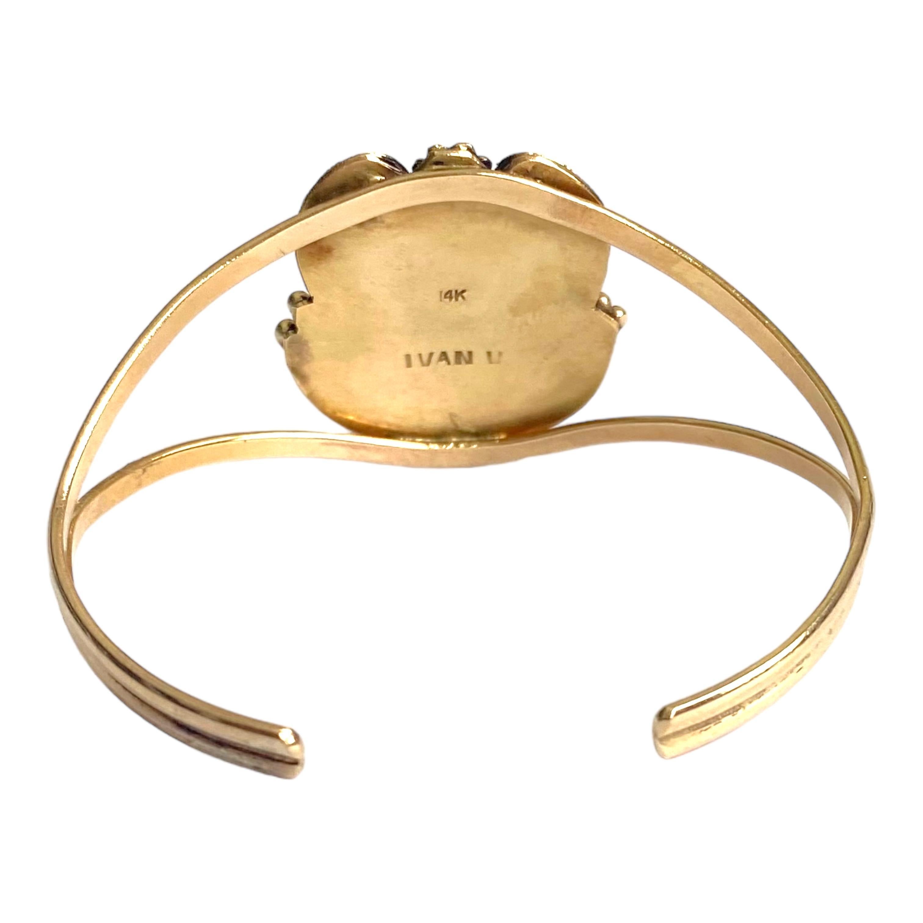 Cabochon Vintage IVAN V Navajo 14K Turquoise Cuff Bracelet For Sale