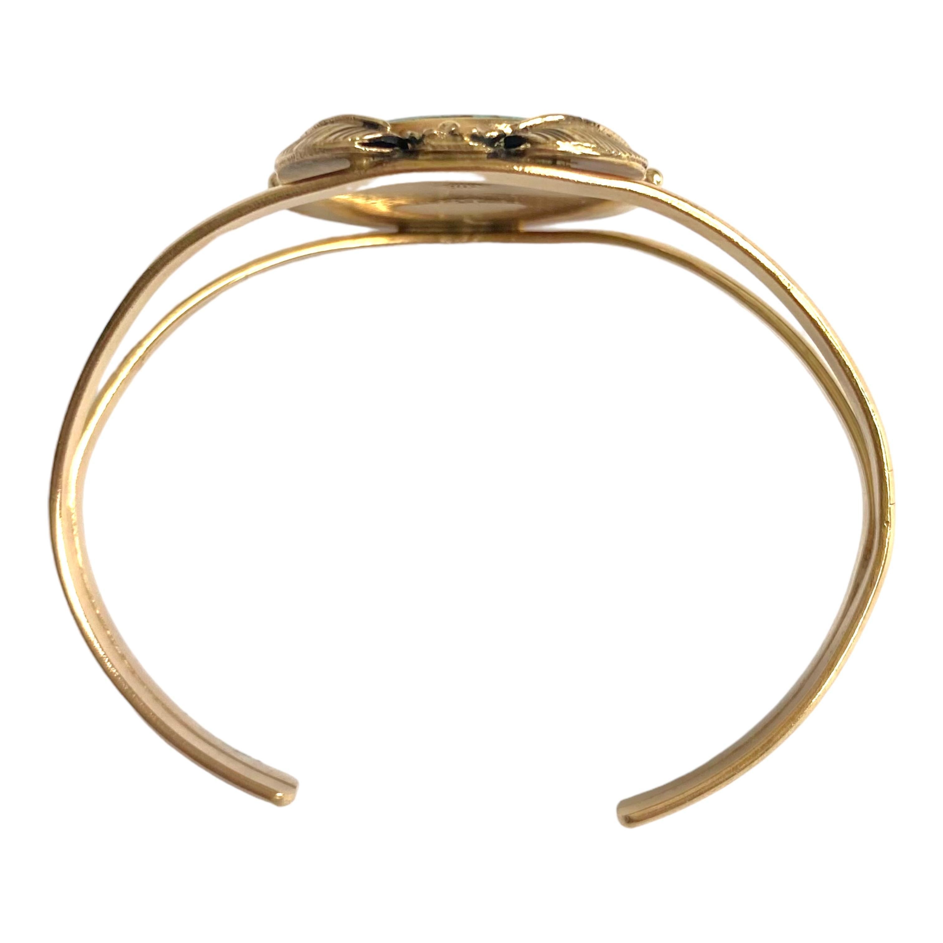 Women's or Men's Vintage IVAN V Navajo 14K Turquoise Cuff Bracelet For Sale