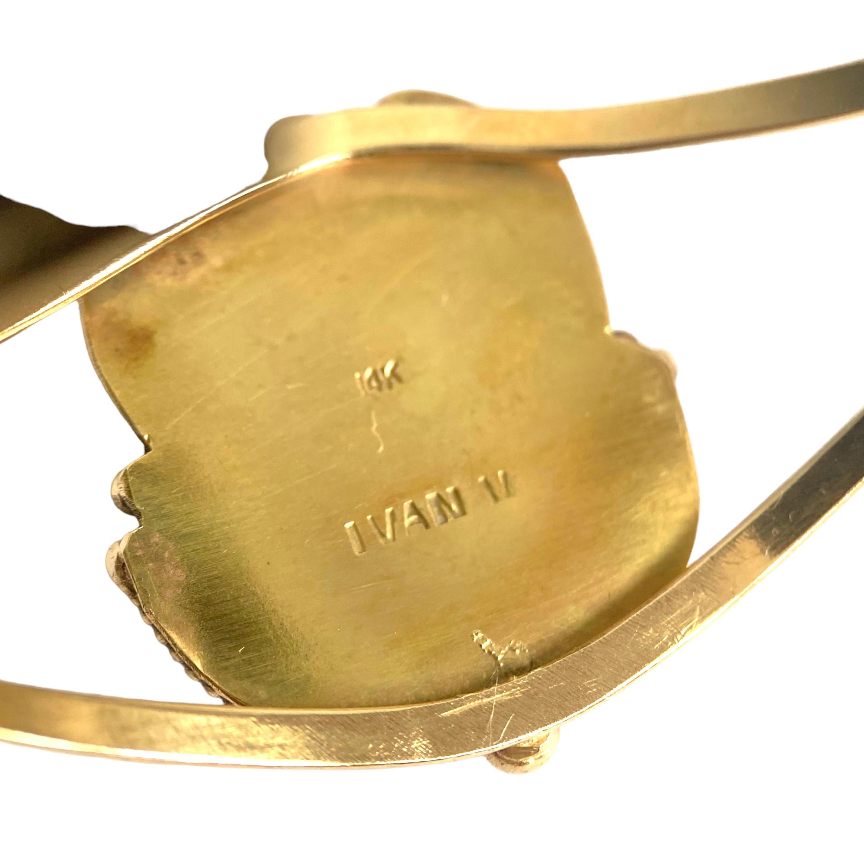 Vintage IVAN V Navajo 14K Turquoise Cuff Bracelet For Sale 2