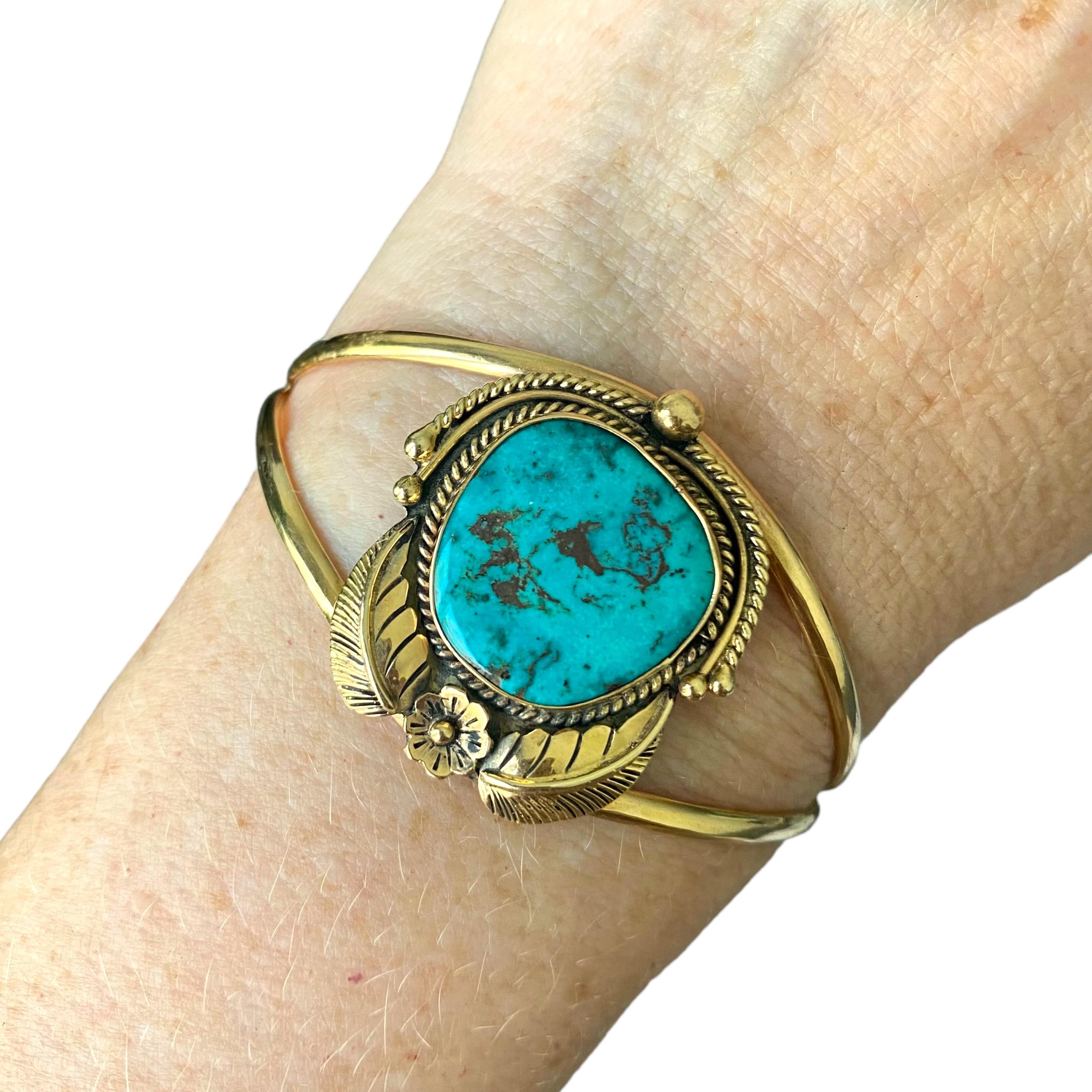 Vintage IVAN V Navajo 14K Turquoise Cuff Bracelet For Sale 3
