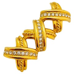 Vintage IVANA gold rhinestone X brooch
