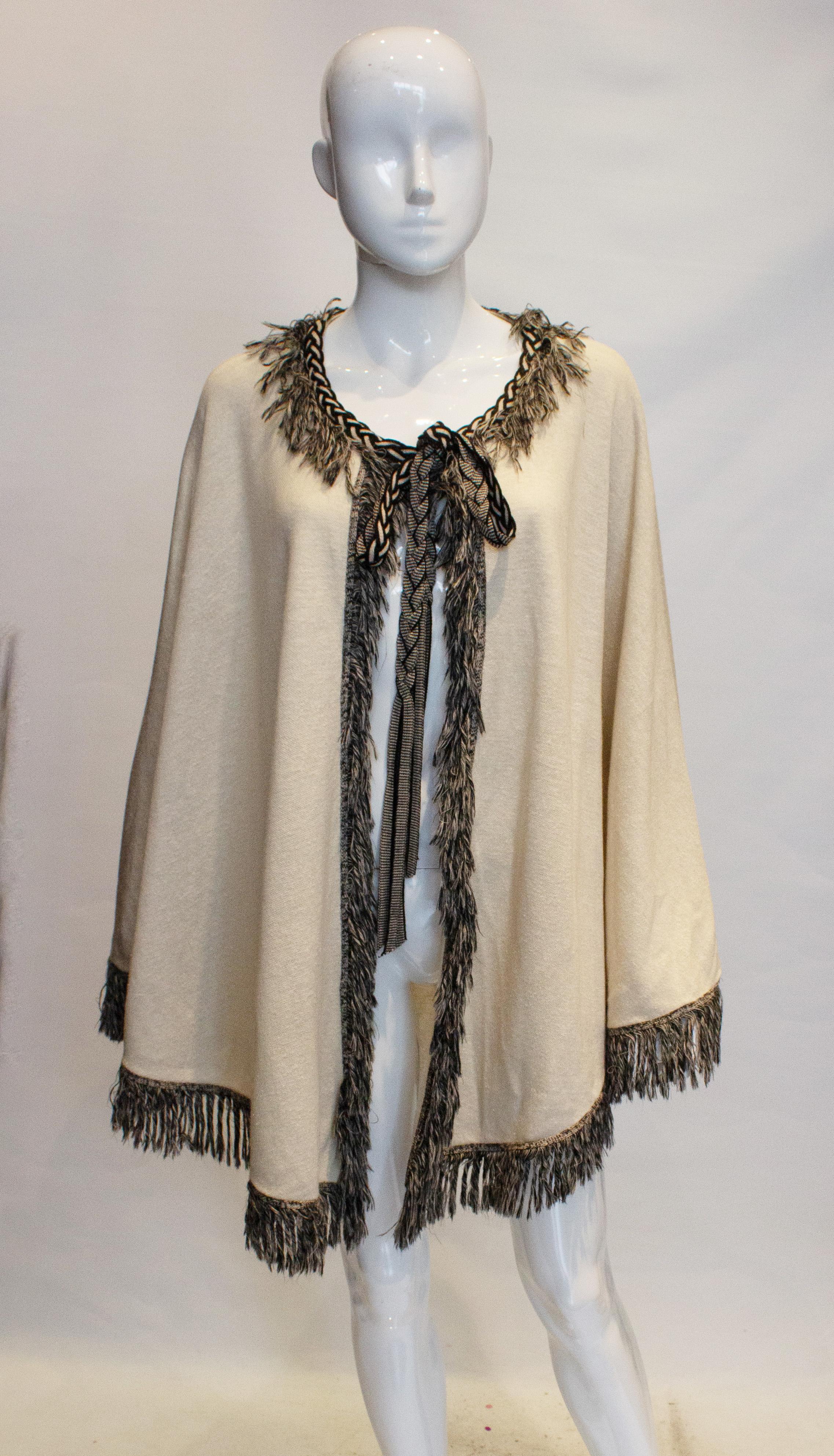 White Vintage Ivory and Black Cape by Fierony Paris For Sale