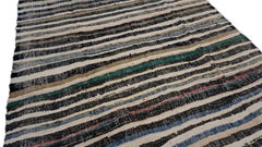 Vintage Ivory and Charcoal Striped Kilim 5'9''x9'5''