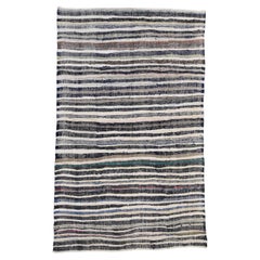 Vintage Ivory and Charcoal Striped Kilim 5'9''x9'5''