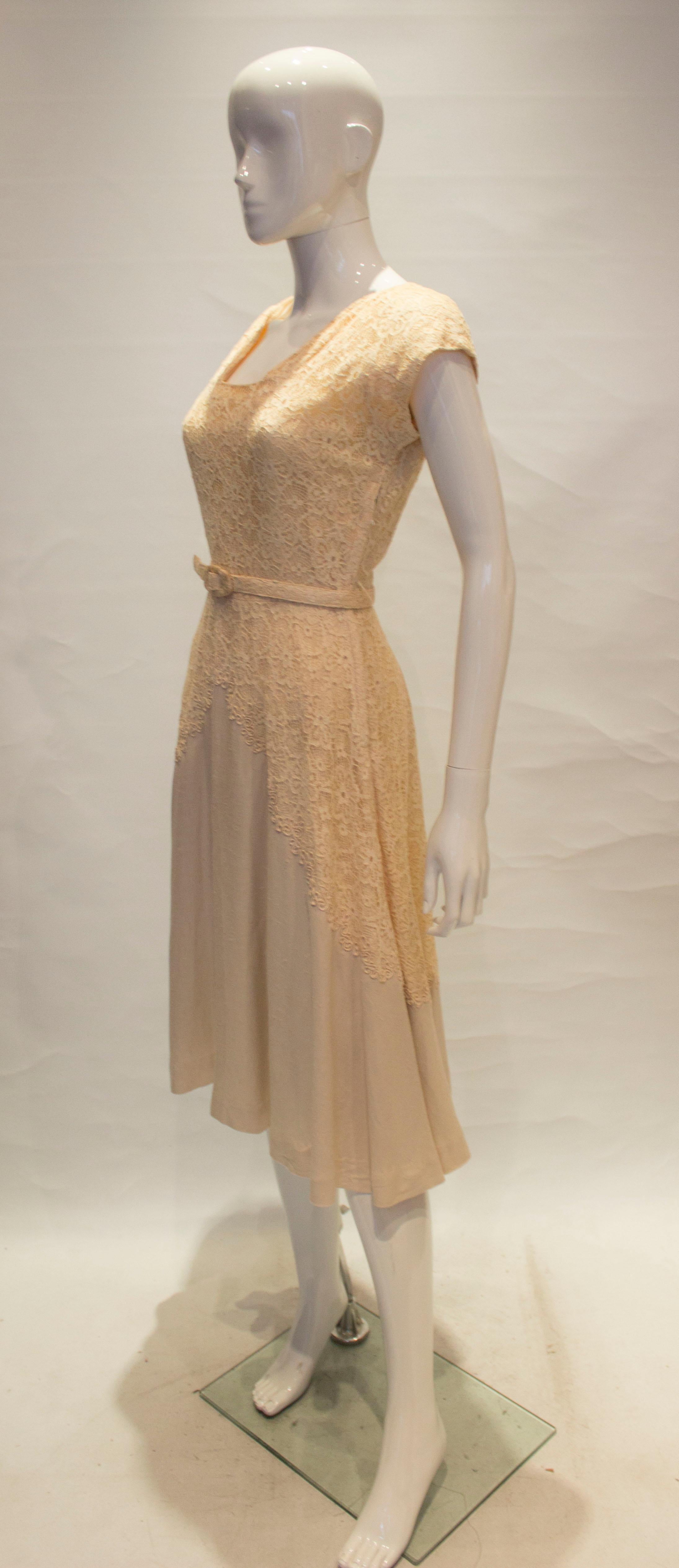 Brown Vintage Ivory and Lace Dress by Well Made London. For Sale