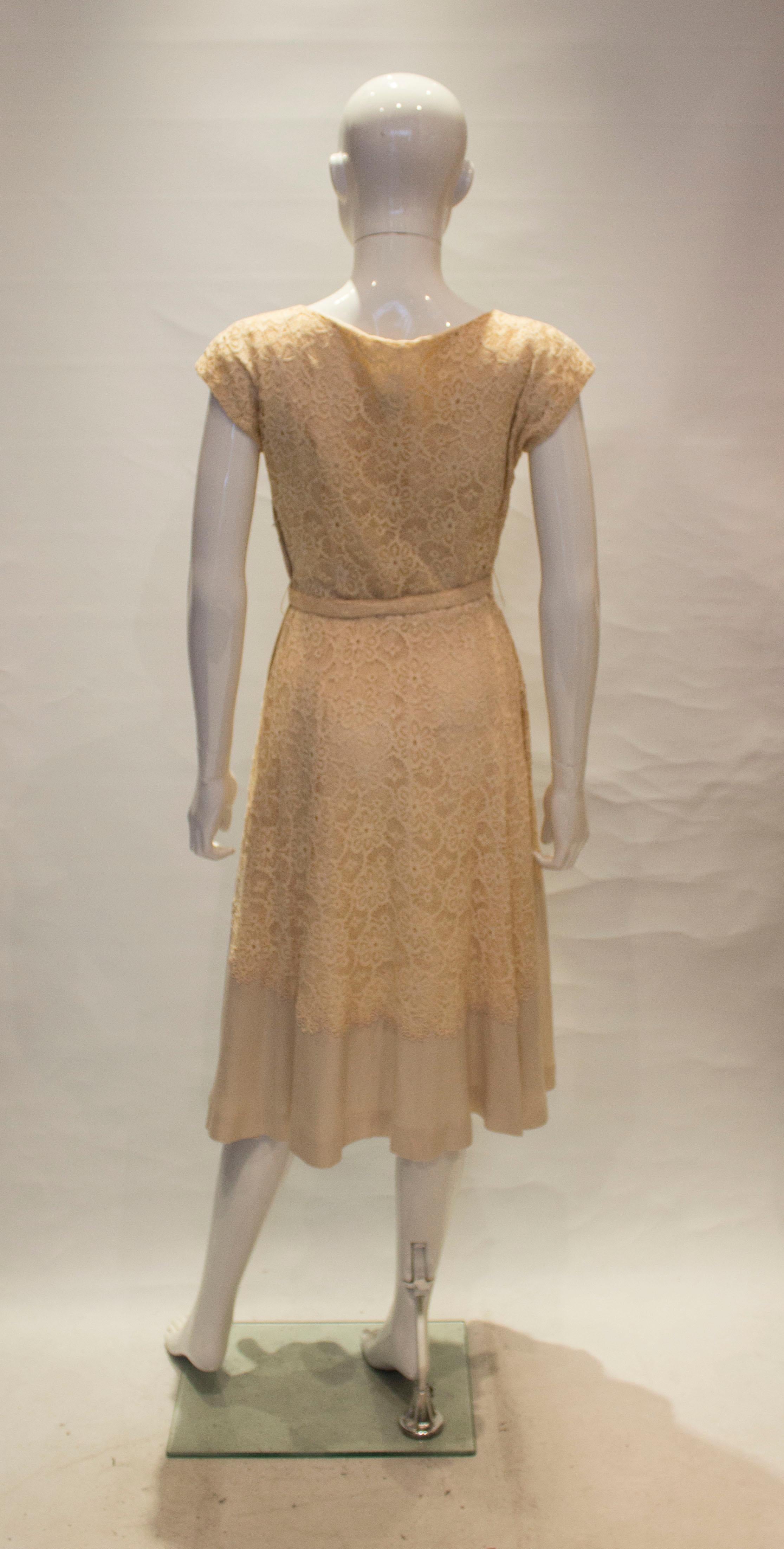 Vintage Ivory and Lace Dress by Well Made London. For Sale 4